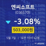5월 7일 엔씨소프트 실시간증시 -3.08% 503000원