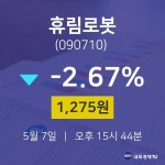 5월 7일 휴림로봇 증권매매 -2.67% 1275원