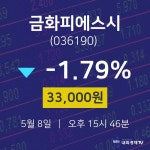 오늘주식시장 금화피에스시 주가 8일  현재 33000원