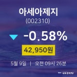 5월 9일 아세아제지 주식주가 42950원  -0.58%