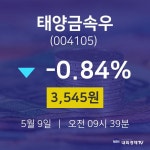 실시간주식현황 태양금속우 주가 9일  현재 3545원