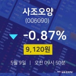사조오양주식증권  9일  현재 9120원