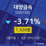 주식종목시세 대양금속 주가 9일  현재 7520원