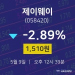 오늘주식시장 제이웨이 주가 9일  현재 1510원
