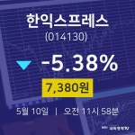주식종목검색 한익스프레스 주가 10일  현재 7380원