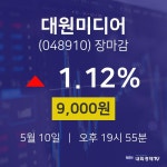 (내외마감주가)5월 10일 대원미디어 9000원으로 장 마감