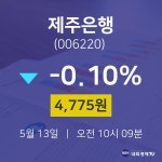 제주은행주식주가  13일  현재 4775원