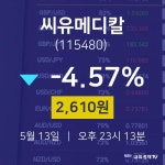 배당주식 씨유메디칼 주가 13일  현재 2610원