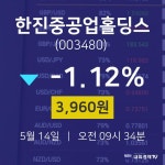 한진중공업홀딩스주식종목시세  14일  현재 3960원