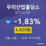 우리산업홀딩스배당주식  14일  현재 4820원