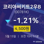 씨유코리아써키트 2공장점 | 5월 15일 코리아써키트2우B 실시간증시 -1.21% 4500원