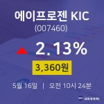 주식종목 에이프로젠 KIC 주가 16일  현재 3360원