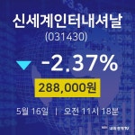 신세계인터내셔날신사536-16 | 오늘증시 신세계인터내셔날 주가 16일 현재 288000원