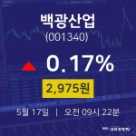 주식증권 백광산업 주가 17일  현재 2975원