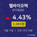 5월 17일 웰바이오텍 오늘증시 4.43% 3065원