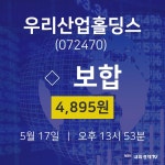 시세보기 우리산업홀딩스 주가 17일  현재 4895원