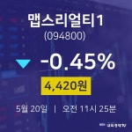 주식현황 맵스리얼티1 주가 20일  현재 4420원