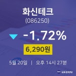 증권투자 화신테크 주가 20일  현재 6290원