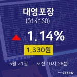 종목검색 대영포장 주가 21일  현재 1330원