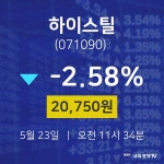 주식종목시세 하이스틸 주가 23일  현재 20750원