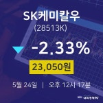 주식장 SK케미칼우 주가 24일  현재 23050원