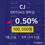 (NBNTV마감증시)5월 24일 CJ 100500원으로 장 마감