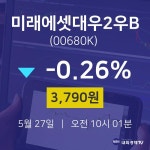 5월 27일 미래에셋대우2우B 주식종목시세 -0.26% 3790원