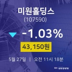 5월 27일 미원홀딩스 주식현재가 43150원  -1.03%