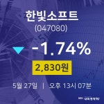 주식창 한빛소프트 주가 27일  현재 2830원