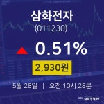주식현황 삼화전자 주가 28일  현재 2930원