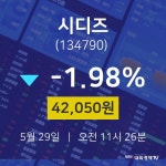 5월 29일 시디즈 주식주가 42050원  -1.98%