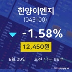 주식실시간 한양이엔지 주가 29일  현재 12450원