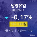 5월 30일 남양유업 증권플러스 -0.17% 583000원