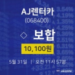 오늘주식시세 AJ렌터카 주가 31일  현재 10100원