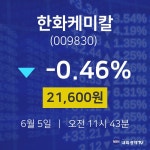 한화케미칼오늘주식시세  5일  현재 21600원