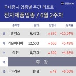 [주간 전자제품 업종 리포트] 6월 2주차 휴맥스, 가온미디어, 삼진, 아리온 등 강세