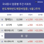 [주간 반도체와반도체장비 업종 리포트] 6월 2주차 텔레칩스, 오디텍, 에프에스티, 에스앤에스텍 등 강세