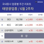 [주간 태양광 테마 리포트] 6월 2주차 OCI, KCC, 신성이엔지, 오성첨단소재 등 강세