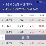[주간 국내상장 중국기업 테마 리포트] 6월 2주차 로스웰, GRT 등 강세