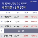 [주간 패션 테마 리포트] 6월 2주차 영원무역, 인디에프, 휠라코리아 등 강세