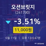주식종목시세 오션브릿지 주가 11일  현재 11000원