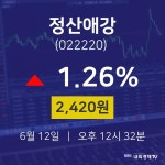 주식장 정산애강 주가 12일  현재 2420원