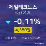 주식증권 제일테크노스 주가 12일  현재 4350원