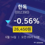 6월 14일 한독 주식주가 -0.56% 26450원 
