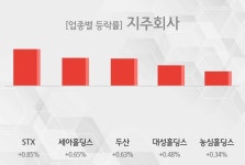 [14일 09시 지주회사 오전 테마시황] STX,세아홀딩스 등이 주도...