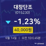 6월 14일 대창단조 주식종목시세 -1.23% 40000원 