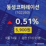 배당주식 동성코퍼레이션 주가 14일  현재 5900원 