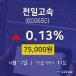 오늘주식시장 천일고속 주가 17일  현재 75000원 