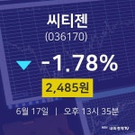 오늘증시 씨티젠 주가 17일  현재 2485원 