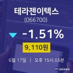 테라젠이텍스배당주식  17일  현재 9110원 